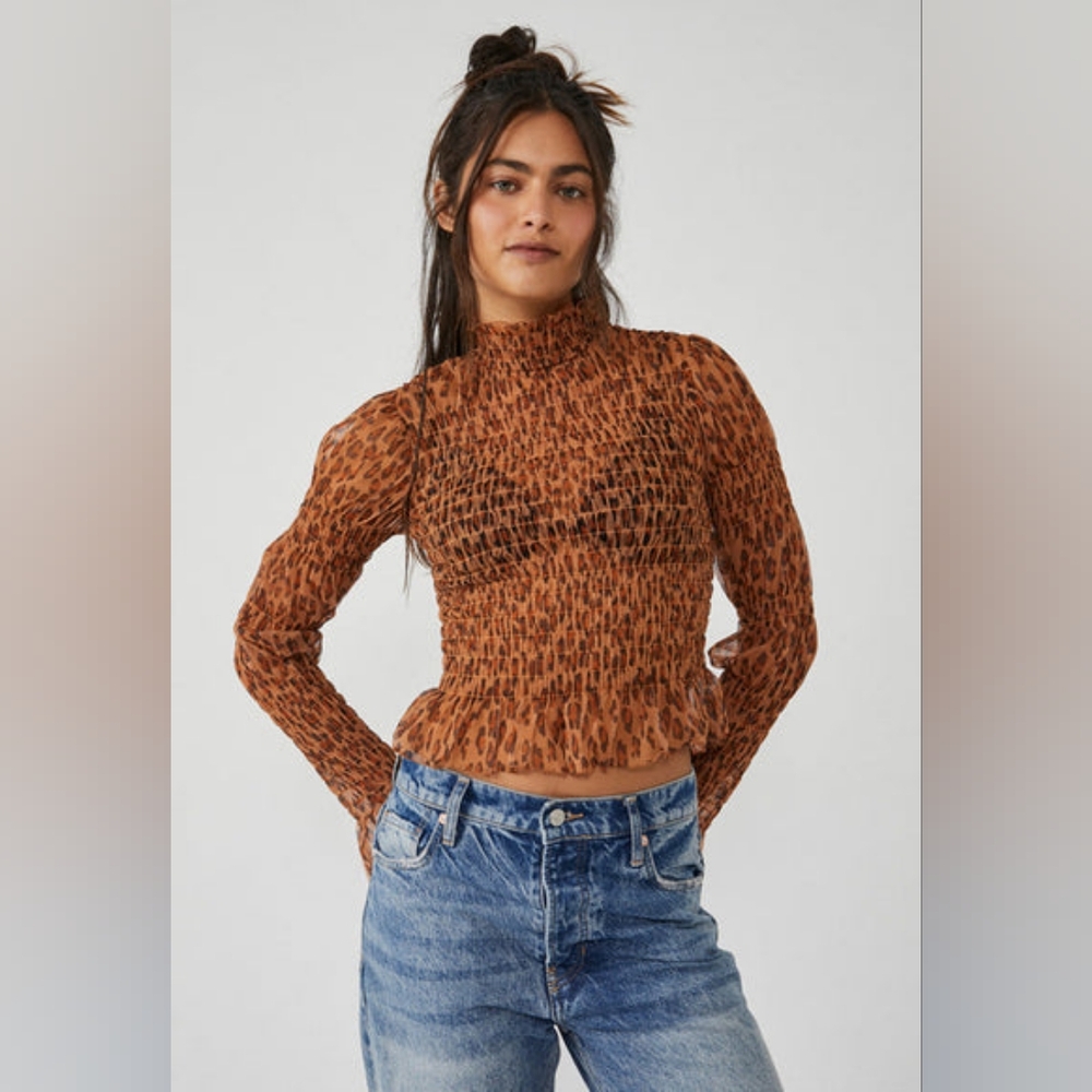 NWT Free People - Hello There‎ Top Leopard Print Combo Size XS